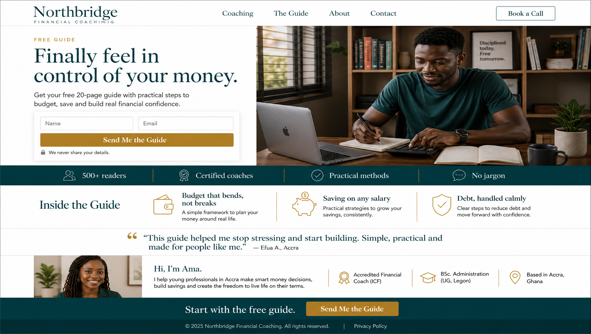 Northbridge Financial Coaching lead generation page concept — teal and gold